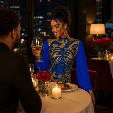 Royal Tiger Mock Neck Mini Dress | Blue & Gold Luxury Evening Dress
