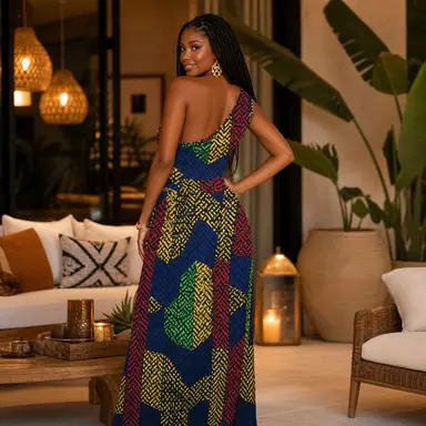 Afropolitan One Shoulder Cocktail Dress | African Inspired Luxury Evening Midi Dress