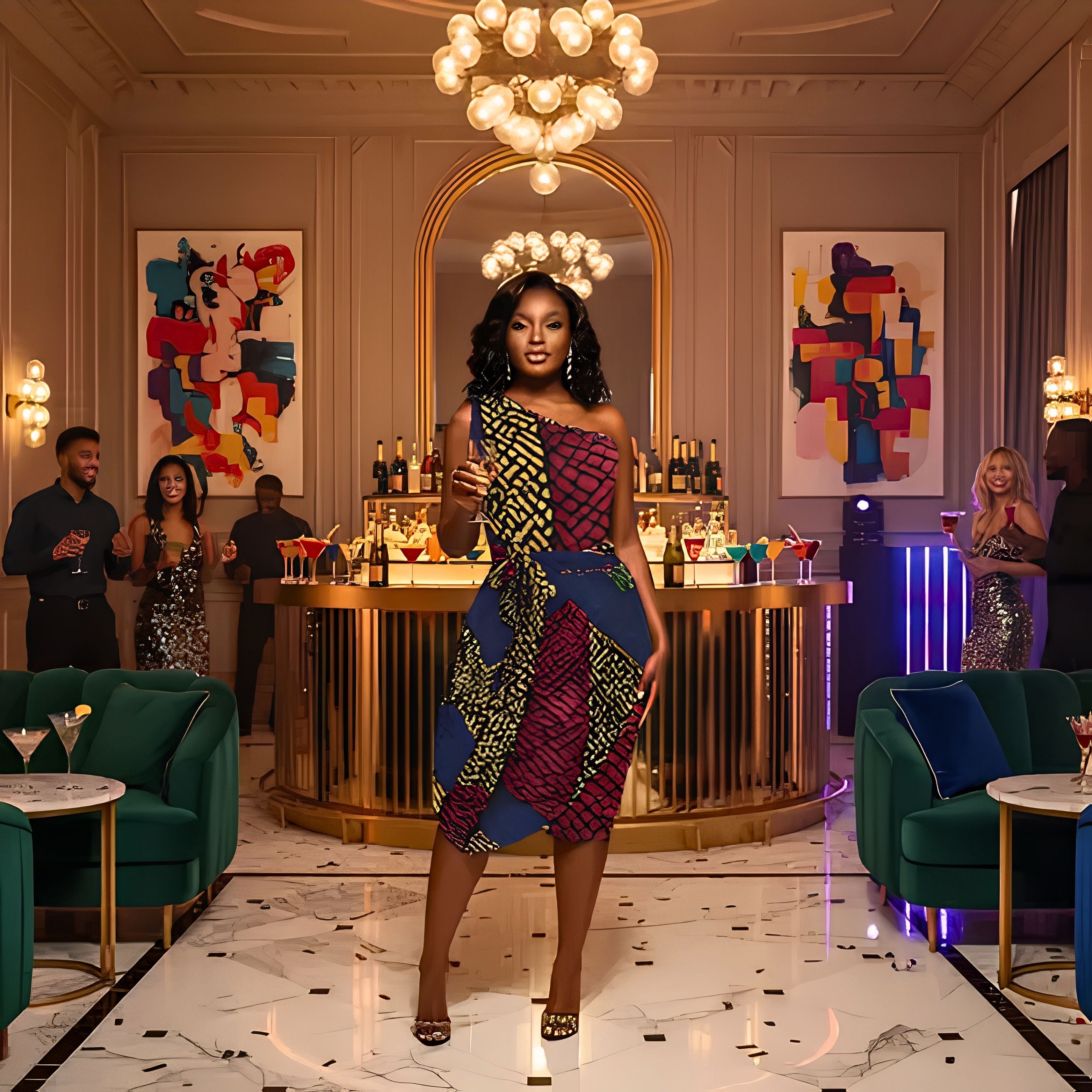 Afropolitan One Shoulder Cocktail Dress | African Inspired Luxury Evening Midi Dress