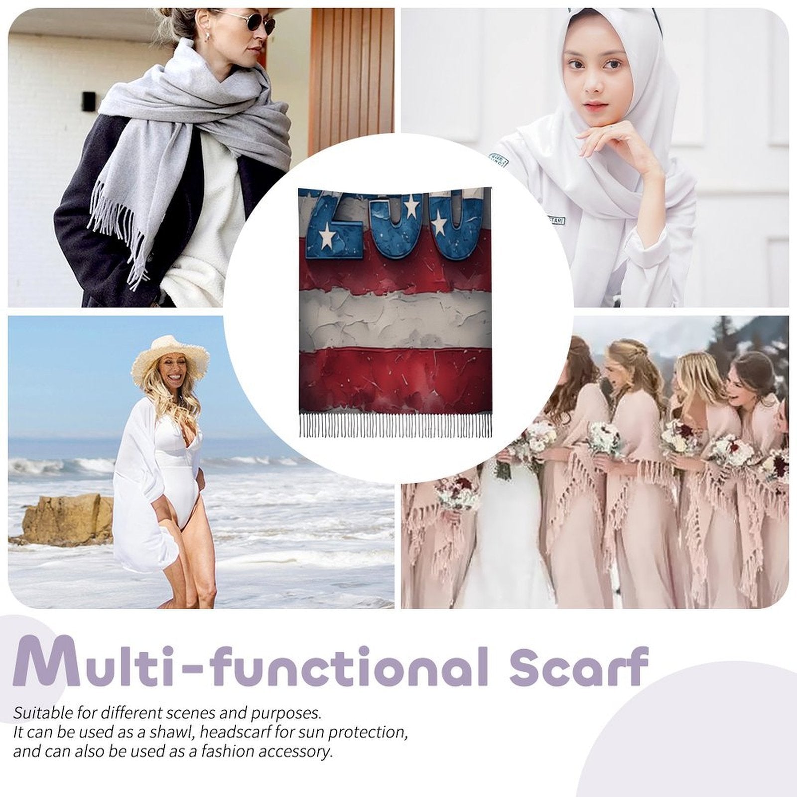 250 America Design Tassel Scarf