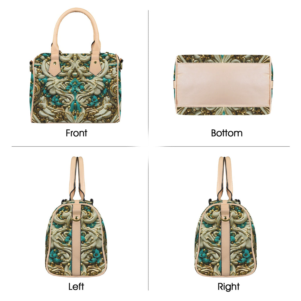 Luxury Teal hand bag with strap Custom Canvas Handbag-Khaki Handle