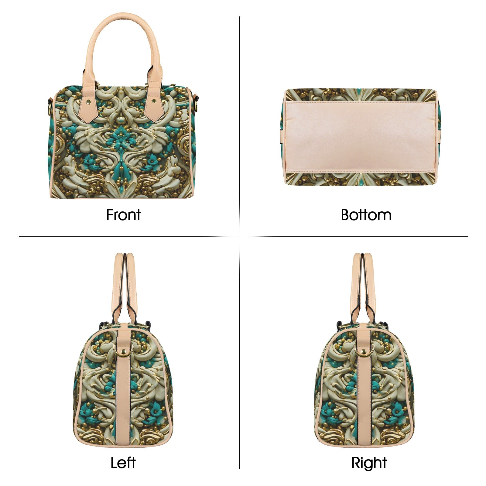 Luxury Teal hand bag with strap Custom Canvas Handbag-Khaki Handle