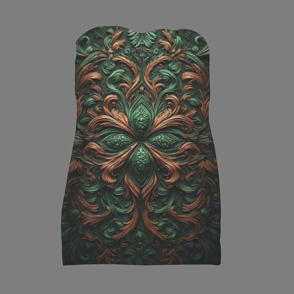 Green Gold African Print Mini Dress | Strapless Tribal Bodycon Dress | Elegant Evening Outfit | Afrocentric Statement Dress