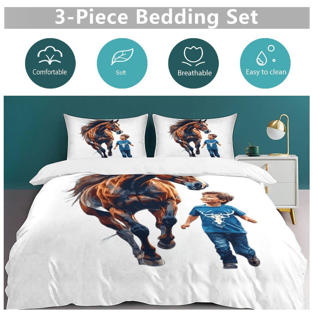 Running Free Horse Bedding Set | Western Kids Duvet Cover | Horse Lover Bedroom Decor | Ranch Style Comforter Set | Iyalla Designs