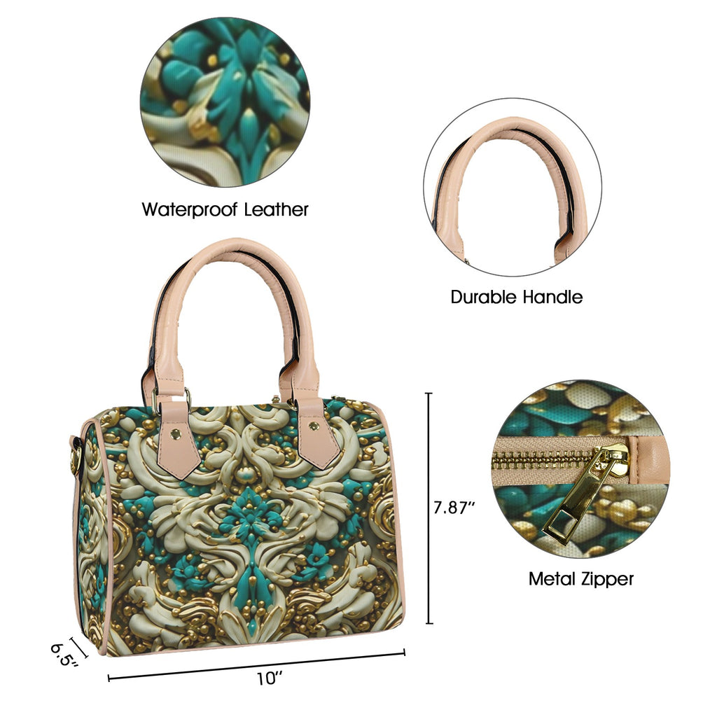Luxury Teal hand bag with strap Custom Canvas Handbag-Khaki Handle