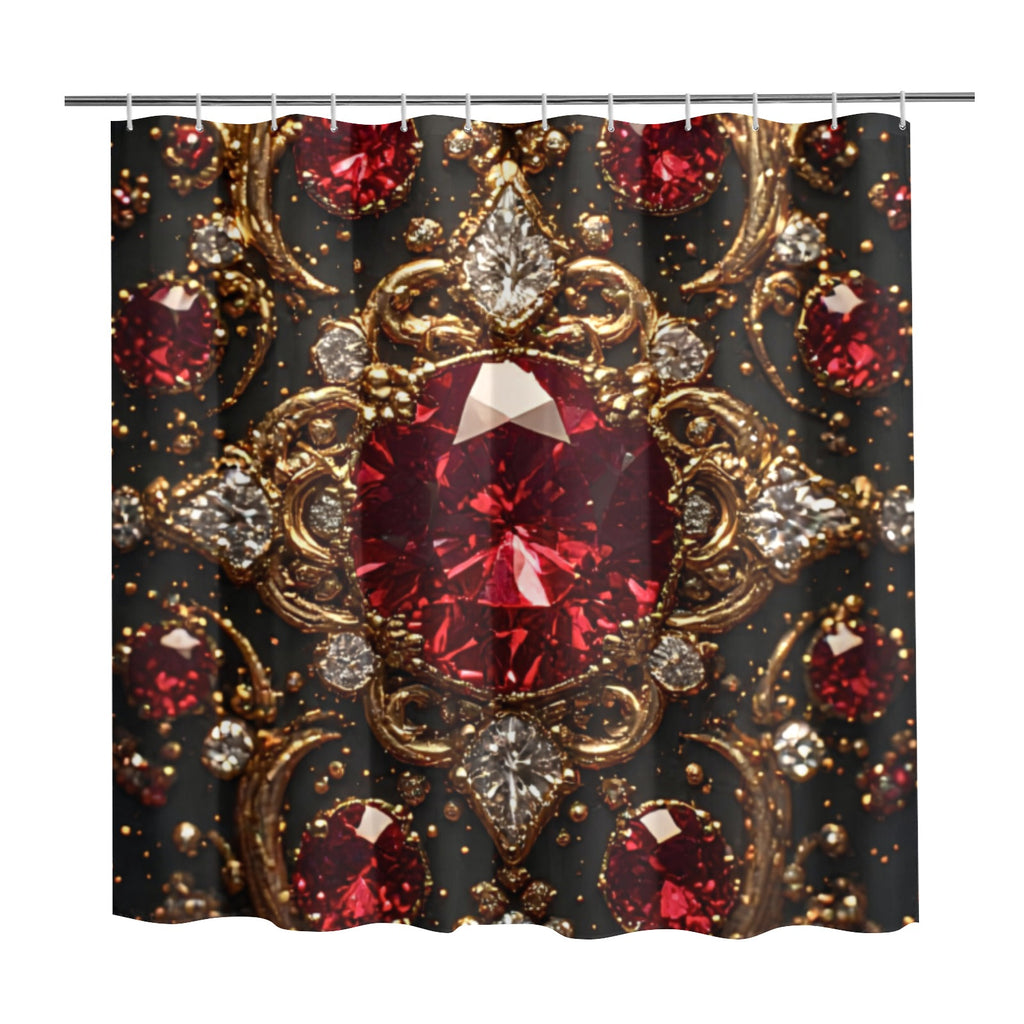 Luxury Ruby Gem Shower Curtain | Gothic Glam Bathroom Decor | Black and Gold Bathroom Curtain | Red Jewel Bath Decor | Baroque Bathroom Accessories