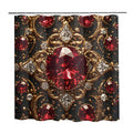 Luxury Ruby Gem Shower Curtain | Gothic Glam Bathroom Decor | Black and Gold Bathroom Curtain | Red Jewel Bath Decor | Baroque Bathroom Accessories