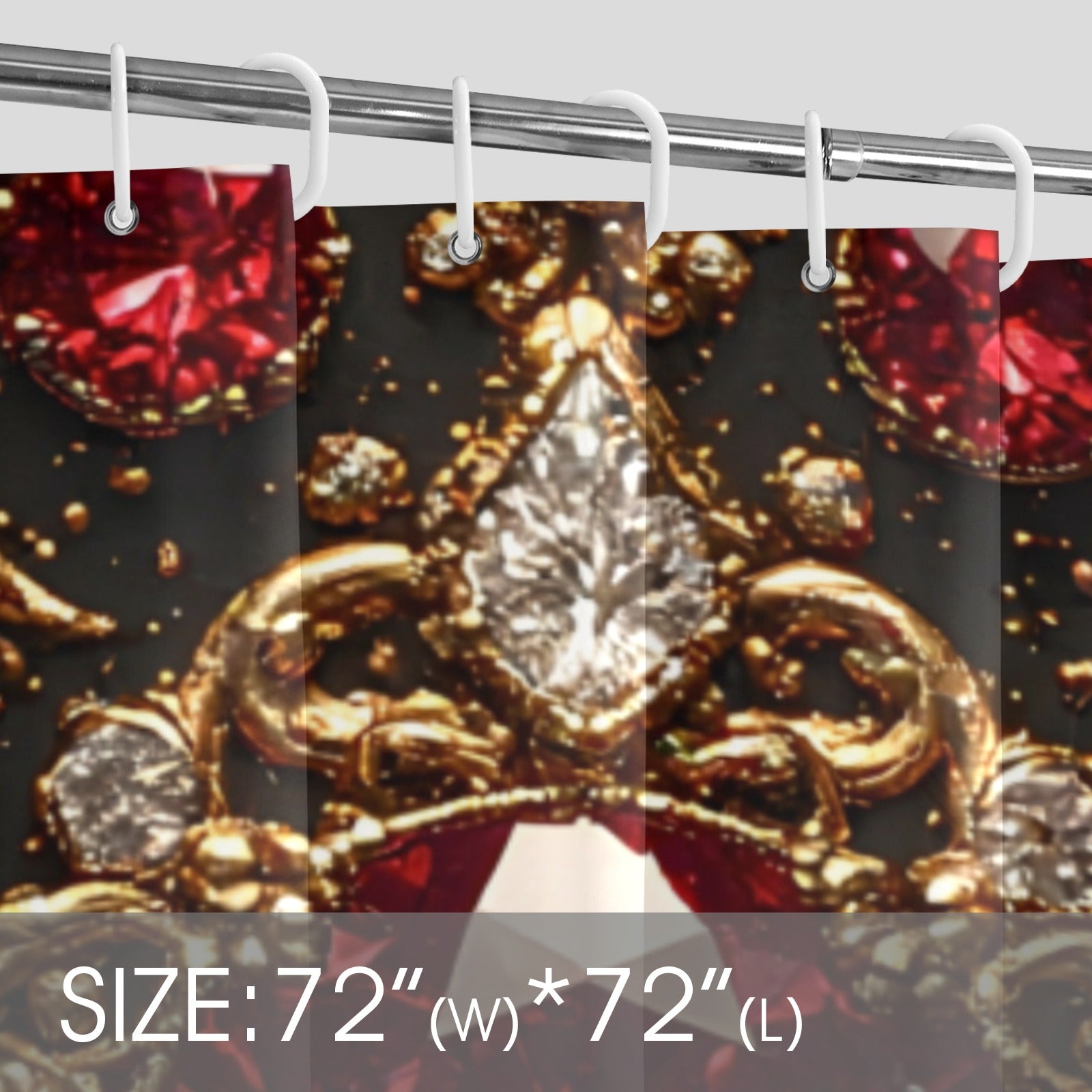 Luxury Ruby Gem Shower Curtain | Gothic Glam Bathroom Decor | Black and Gold Bathroom Curtain | Red Jewel Bath Decor | Baroque Bathroom Accessories