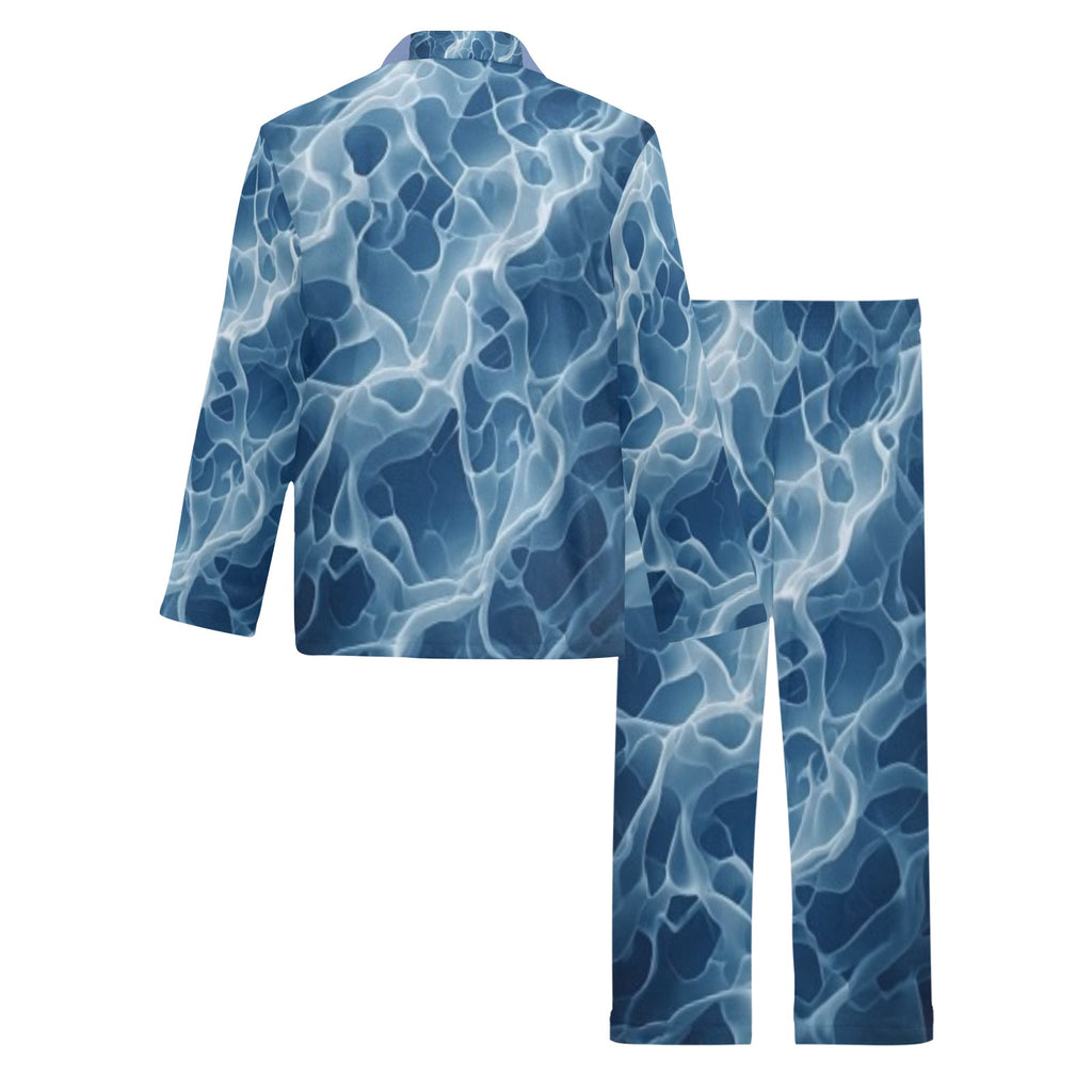 Men's Luxury Blue Marble Satin Pajama Set | African Inspired Long Sleeve Sleepwear | Premium Men's Lounge Set | Stylish Gift for Him