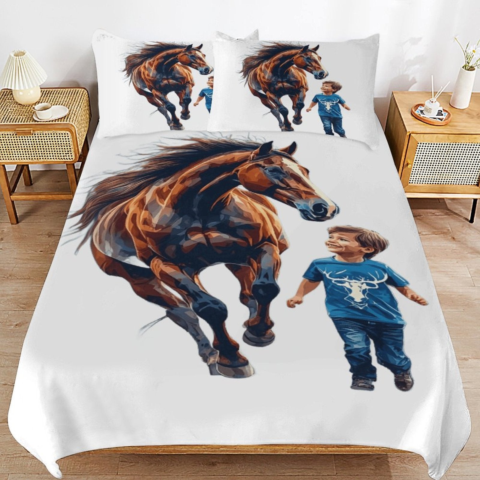 Running Free Horse Bedding Set | Western Kids Duvet Cover | Horse Lover Bedroom Decor | Ranch Style Comforter Set | Iyalla Designs