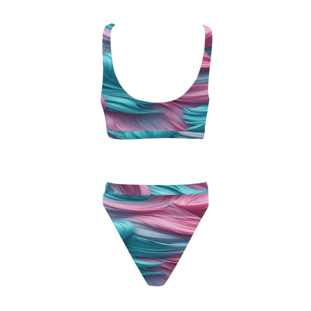 Pink turq swirl bikini Custom Women‘s High Waist Bikini Set ( S07)