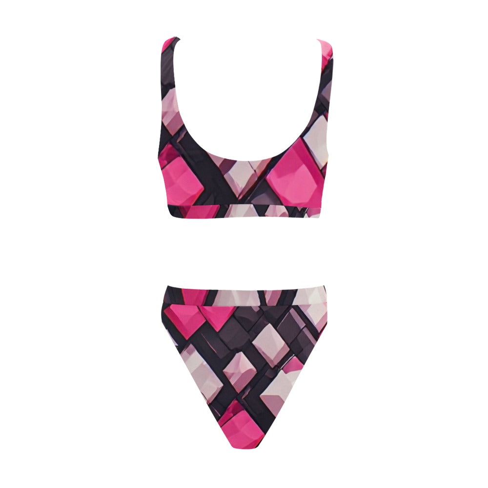 Pink Gemstone Bikini Set, Women's Triangle Swimsuit, Luxury Crystal Print Swimwear, Vacation Beach Bikini, Resort Ready Swim Set