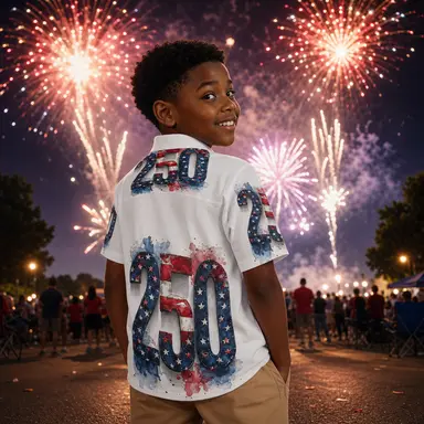 Boys America 250 Button-Up Shirt | Patriotic Kids Fourth of July Shirt | USA 250th Anniversary Outfit | Matching Family Independence Day Top