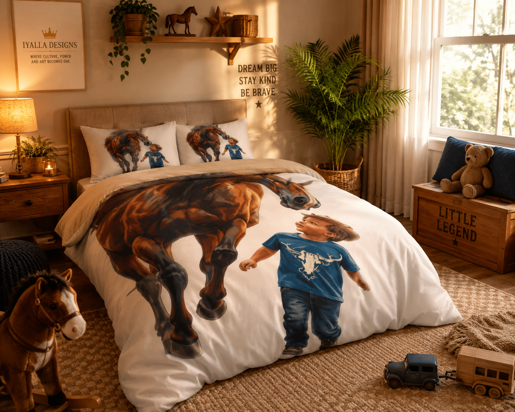 Running Free Horse Bedding Set | Western Kids Duvet Cover | Horse Lover Bedroom Decor | Ranch Style Comforter Set | Iyalla Designs