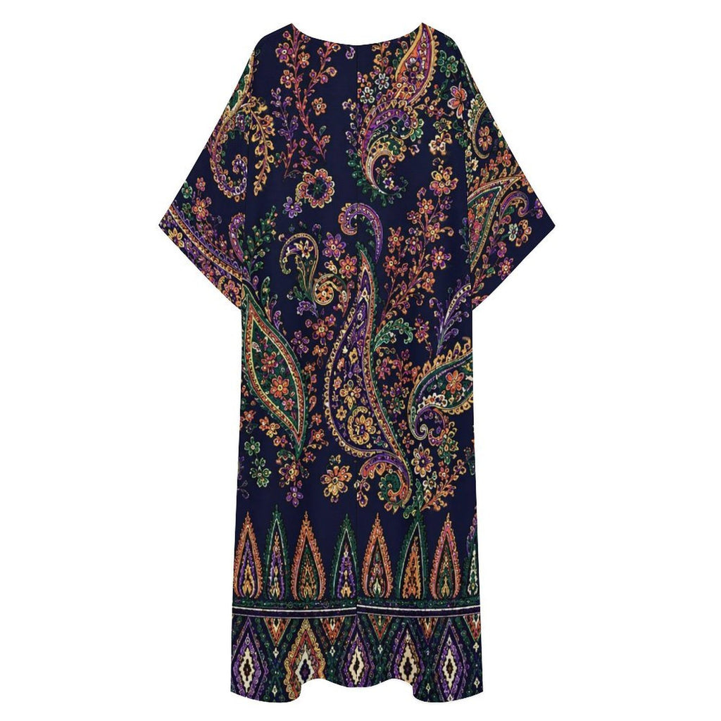 Indigo Manor Luxury Kaftan Dress | Elegant Paisley Maxi Dress | Women's Boho Resort Caftan | Boutique Vacation Dress | Iyalla Designs