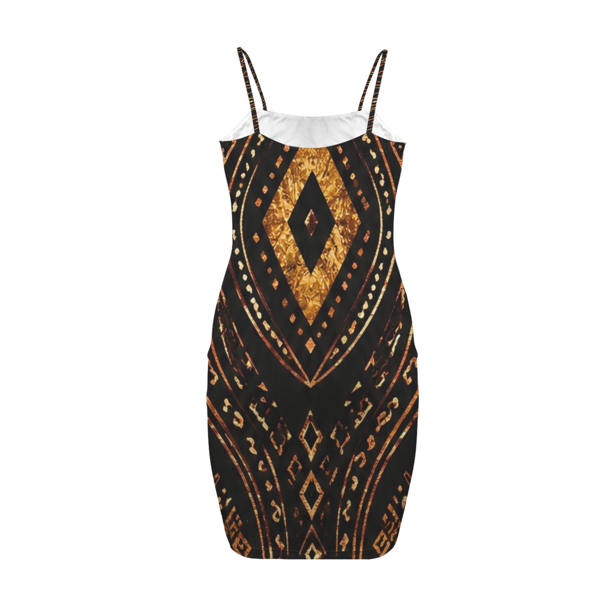 Makeda Black Gold Mini Dress | African Print Bodycon Dress | Women’s Luxury Geometric Cocktail Dress | Date Night Statement Dress