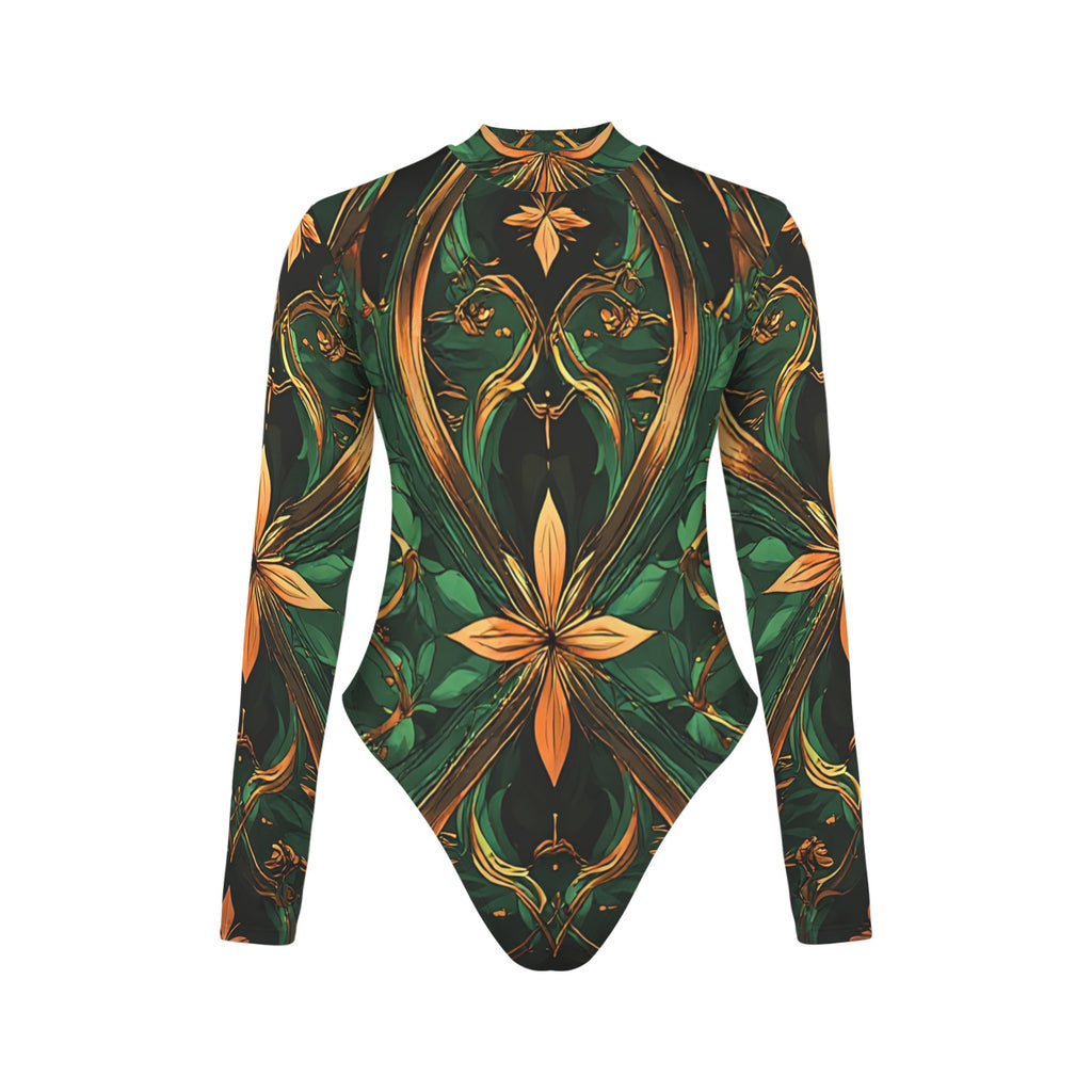 lux green one piece Backless Long Sleeve One-Piece Swimsuit