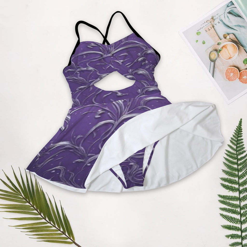 Purple one- piece dress Women's One-Piece Swimsuit with Cutout Crisscross Back