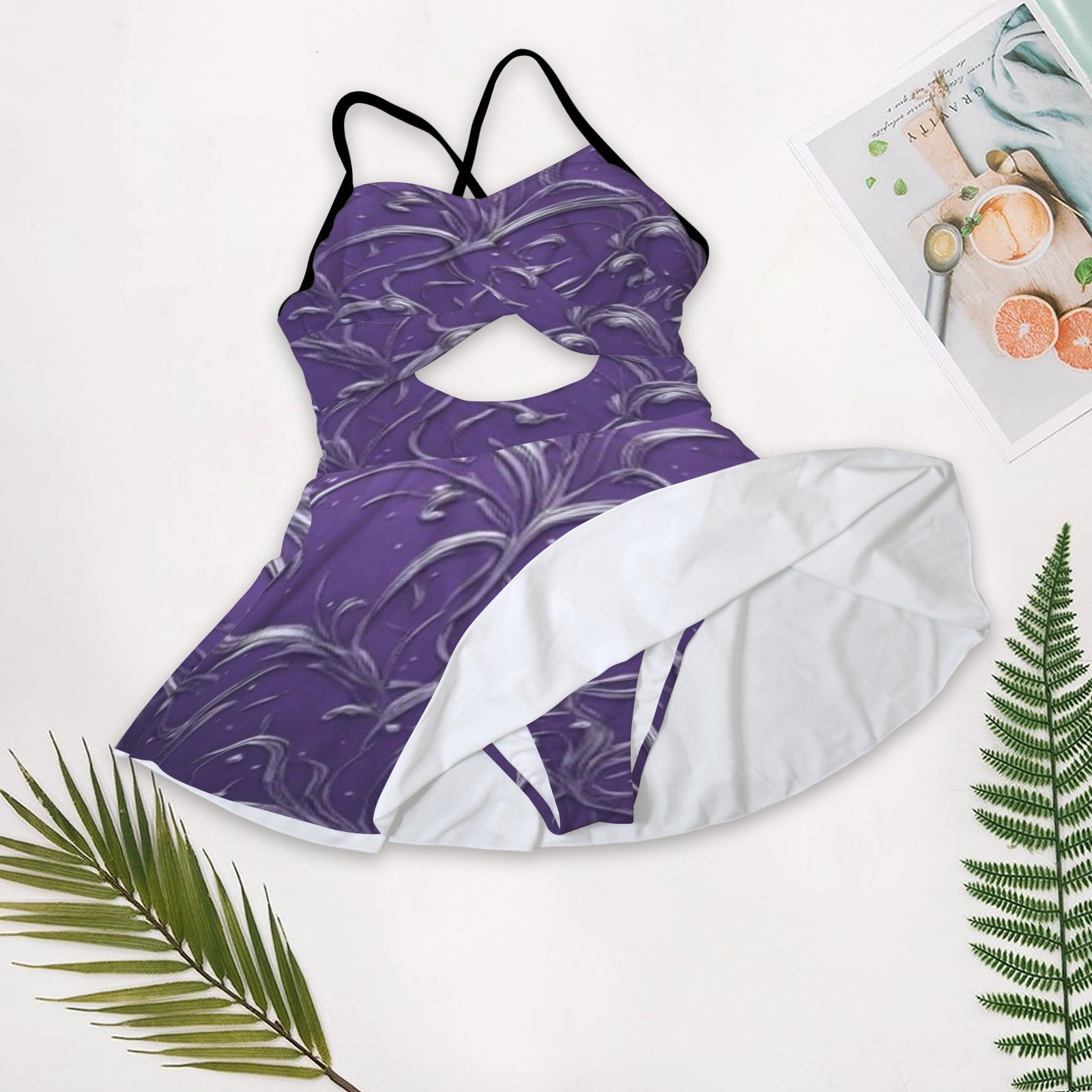 Purple one- piece dress Women's One-Piece Swimsuit with Cutout Crisscross Back