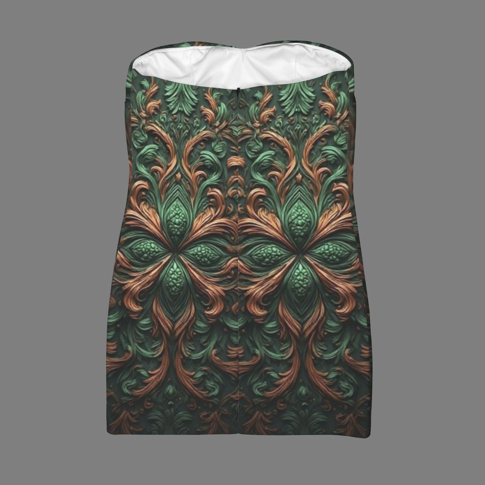 Green Gold African Print Mini Dress | Strapless Tribal Bodycon Dress | Elegant Evening Outfit | Afrocentric Statement Dress