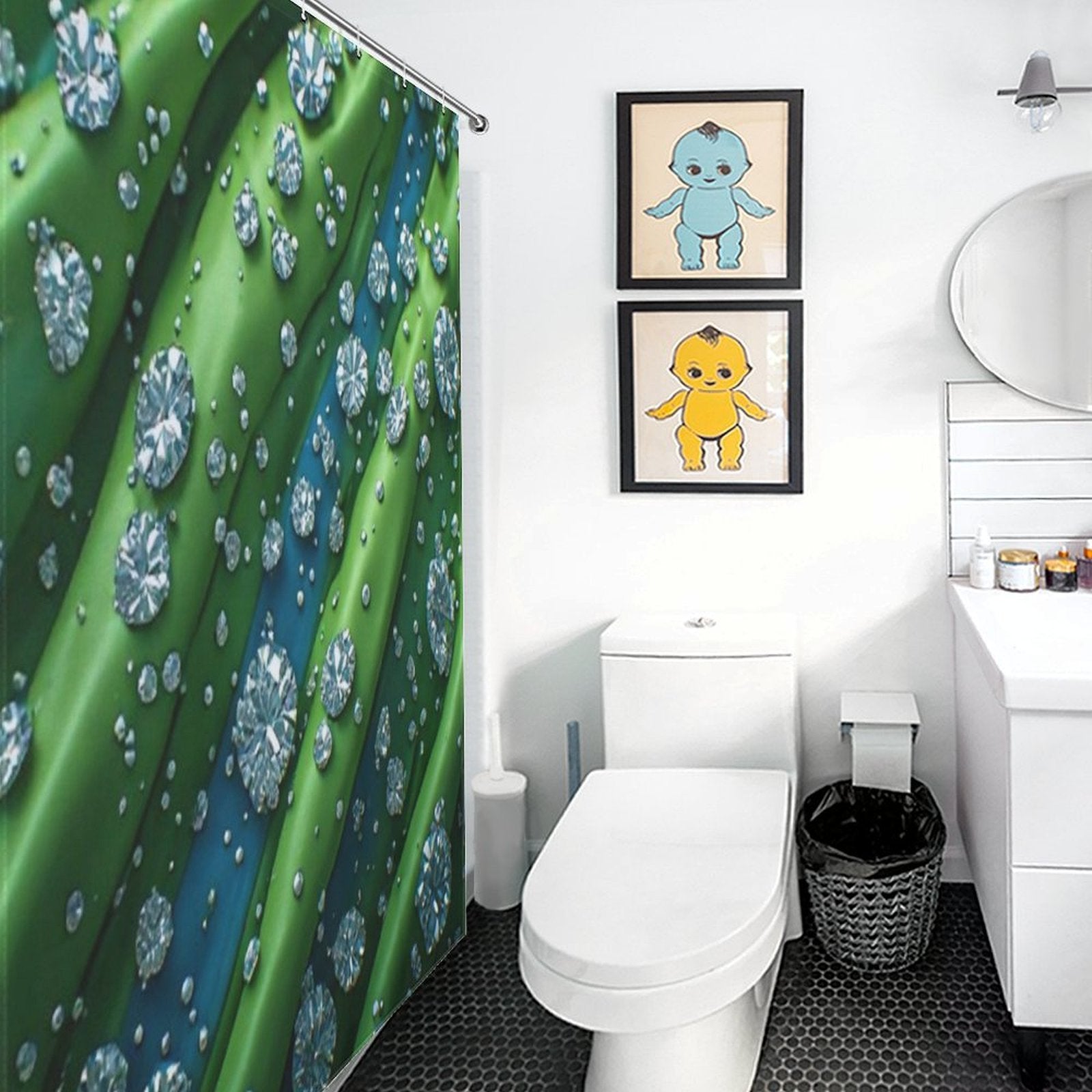 Emerald Green and Blue Diamond Custom Shower Curtain (119×180cm)