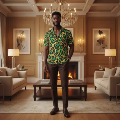 Men's Green Leopard Print Button Down Shirt | Luxury Animal Print Resort Shirt for Men | Tropical Vacation Shirt | Bold Casual Statement Wear
