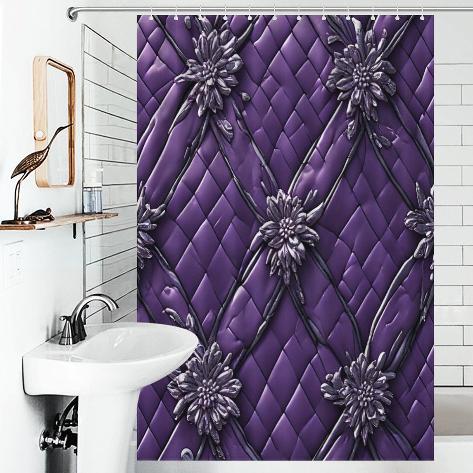 Luxury Purple Floral Shower Curtain | Modern Bathroom Decor | Elegant Violet Bath Curtain | Designer Bathroom Accessories | Iyalla Designs