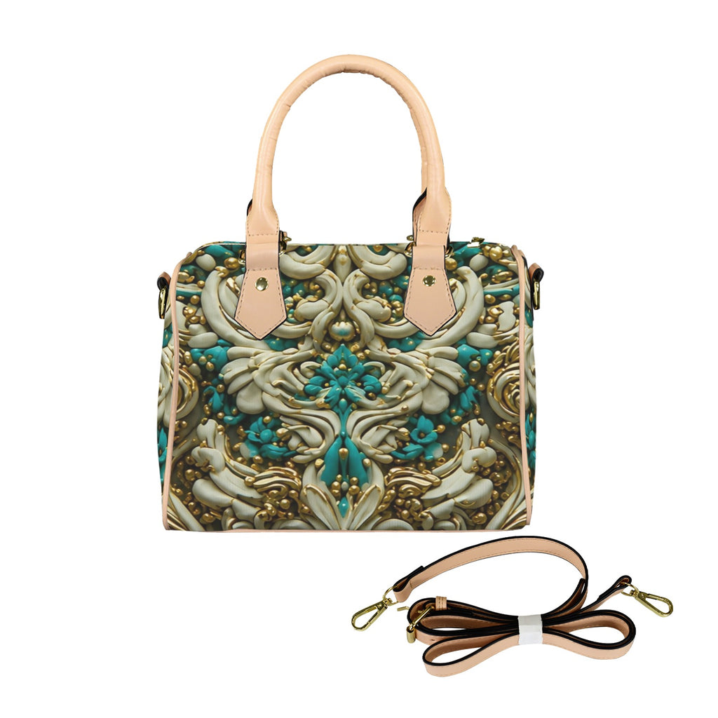 Luxury Teal hand bag with strap Custom Canvas Handbag-Khaki Handle