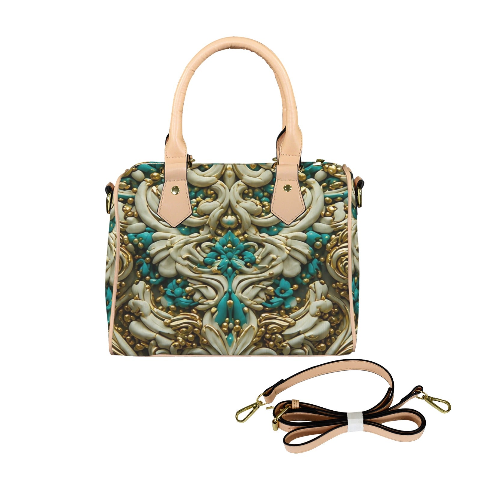 Luxury Teal hand bag with strap Custom Canvas Handbag-Khaki Handle