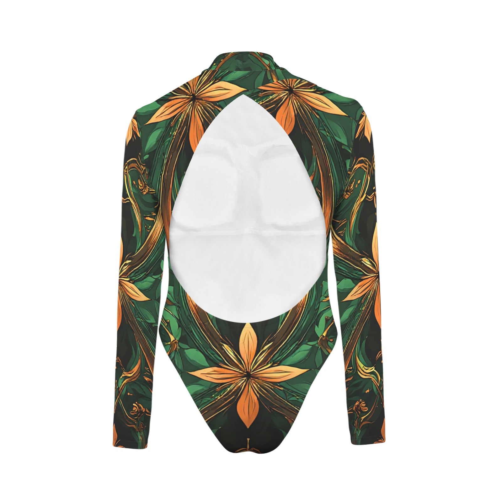 lux green one piece Backless Long Sleeve One-Piece Swimsuit