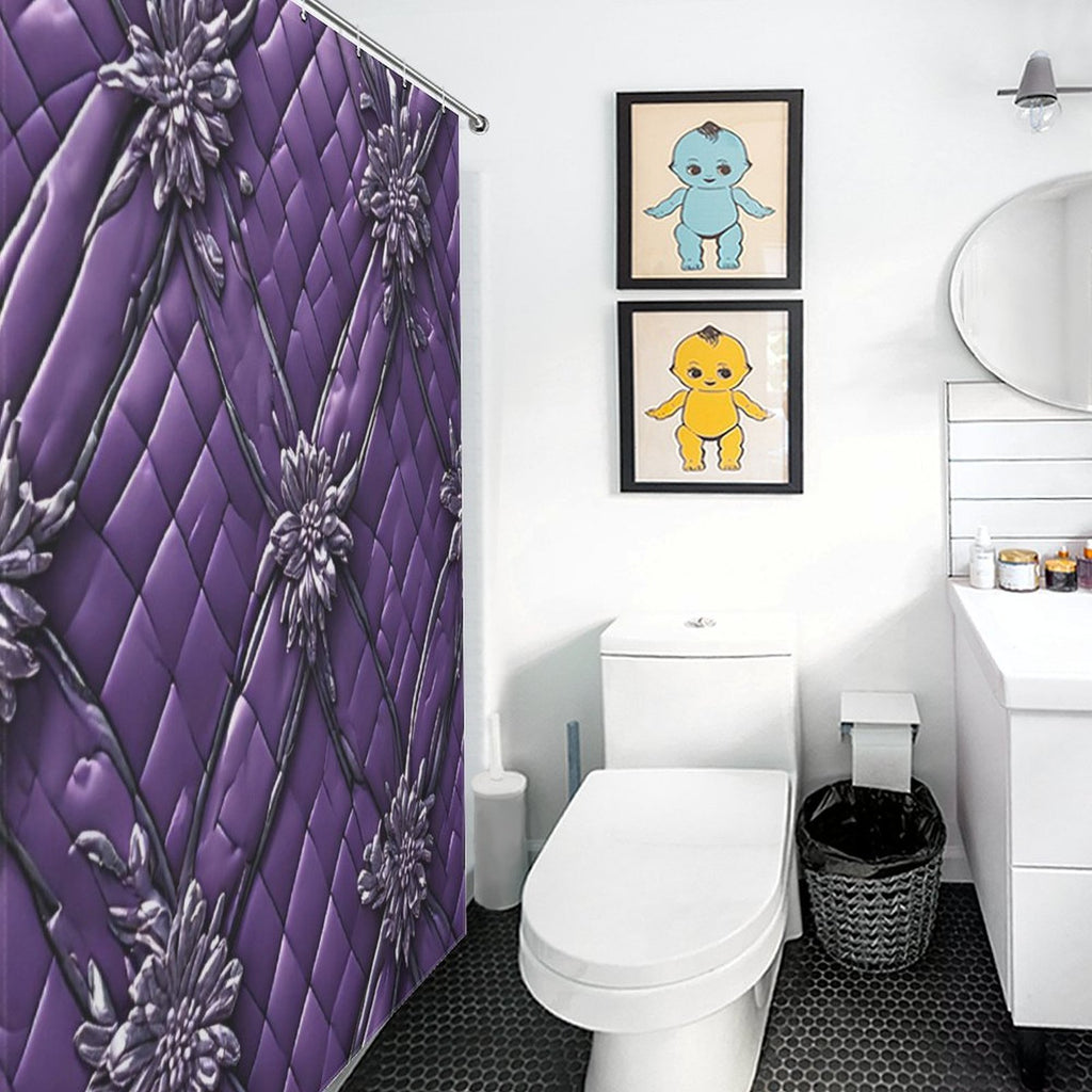 Luxury Purple Floral Shower Curtain | Modern Bathroom Decor | Elegant Violet Bath Curtain | Designer Bathroom Accessories | Iyalla Designs