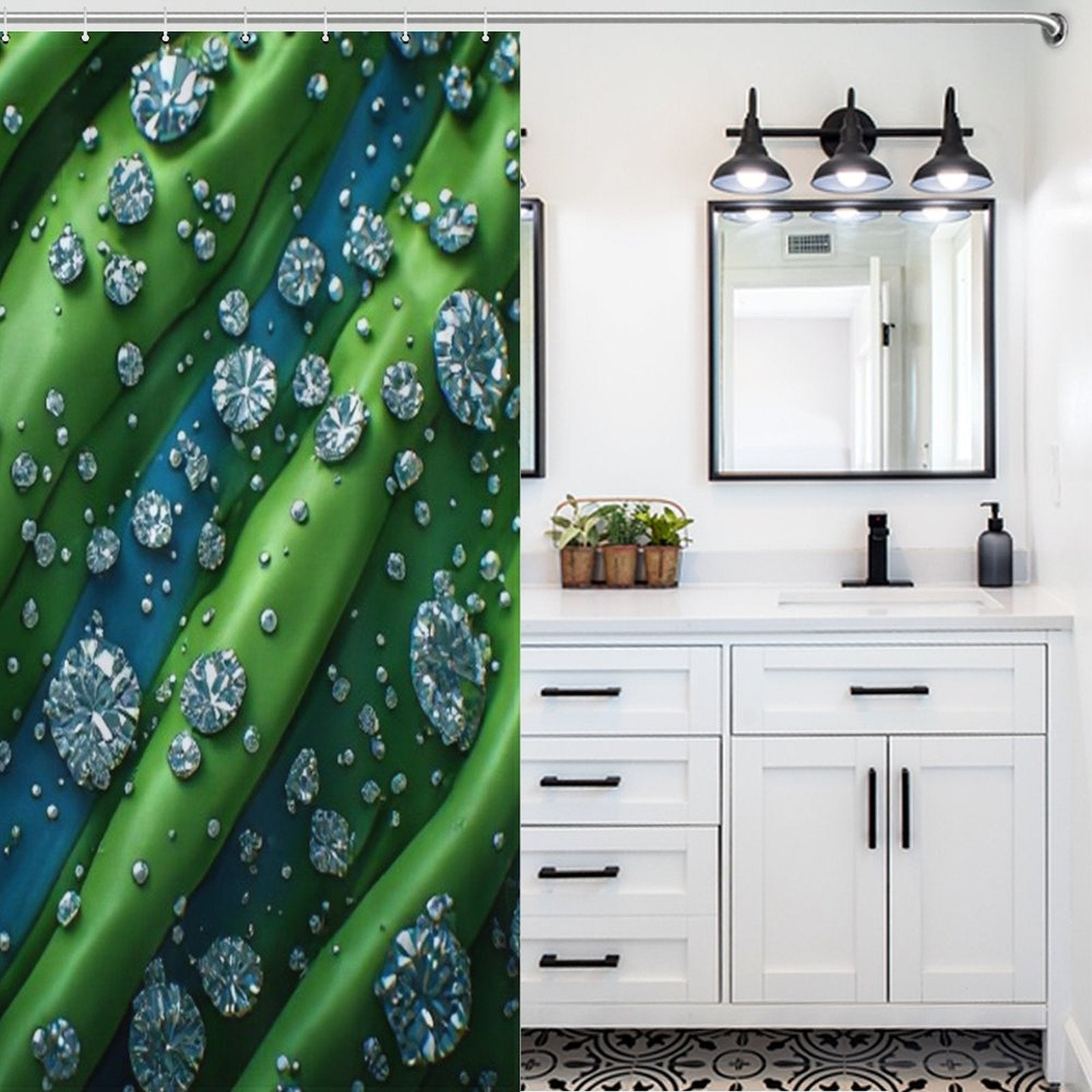 Emerald Green and Blue Diamond Custom Shower Curtain (119×180cm)