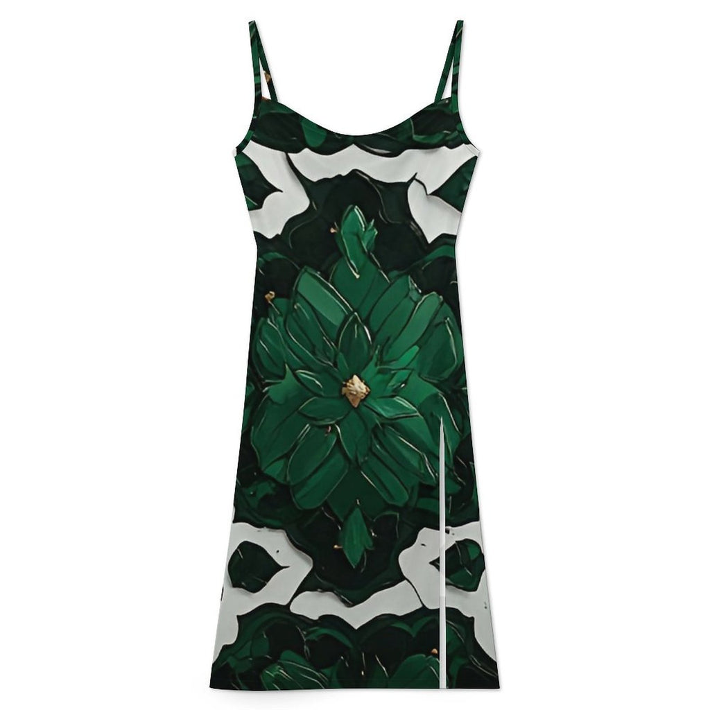 Emerald Bloom Maxi Dress | Green Floral Slip Dress | Elegant Vacation Dress | Luxury Resort Dress | Spaghetti Strap Slit Dress | Wedding Guest Outfit
