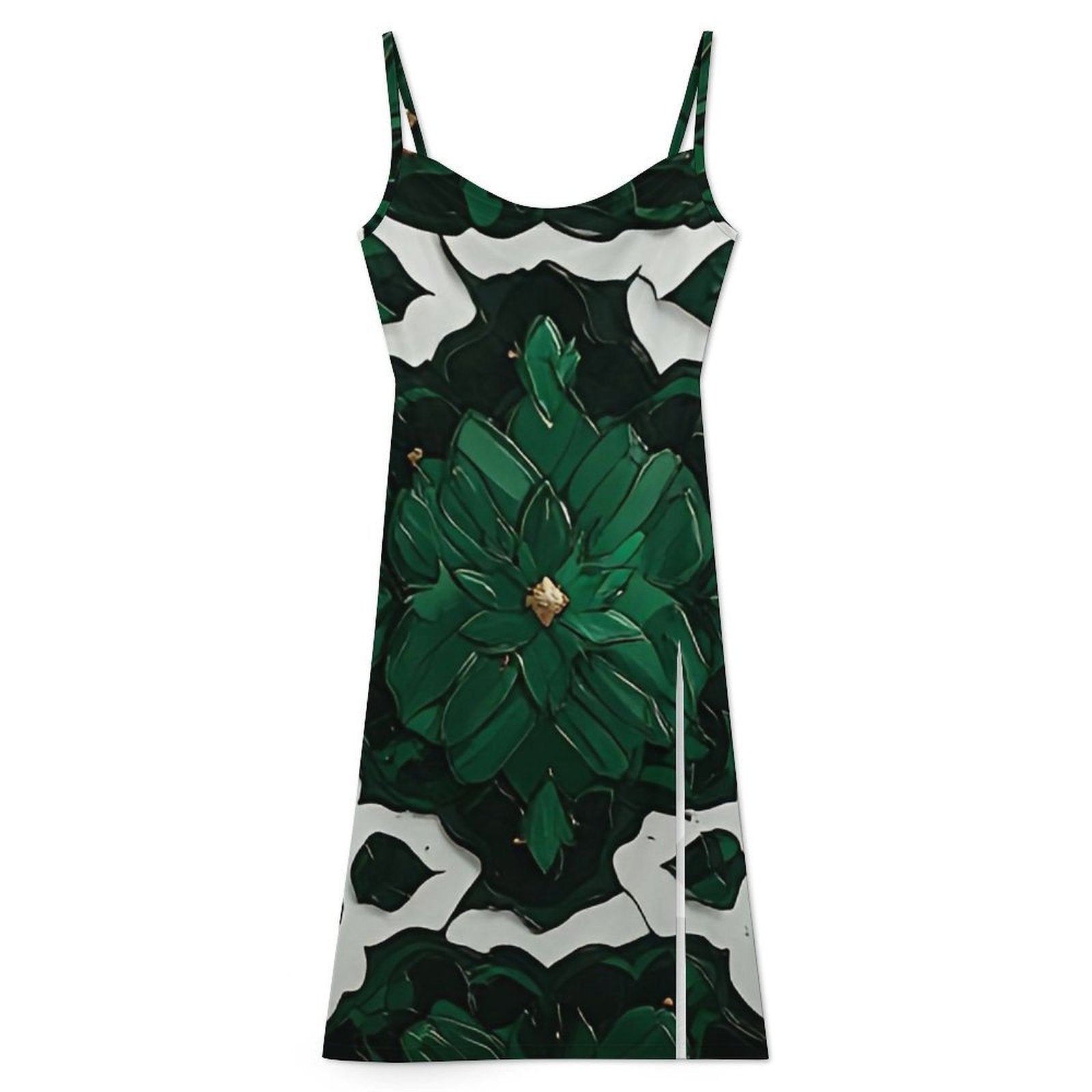 Emerald Bloom Maxi Dress | Green Floral Slip Dress | Elegant Vacation Dress | Luxury Resort Dress | Spaghetti Strap Slit Dress | Wedding Guest Outfit