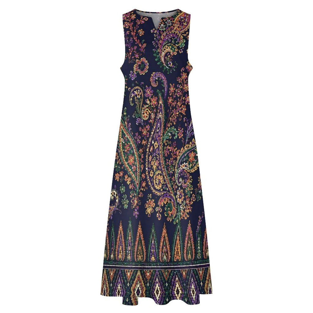 Indigo Manor Sleeveless Maxi Dress | Luxury Paisley Resort Dress | Elegant Boho Vacation Dress | Boutique Summer Maxi | Iyalla Designs