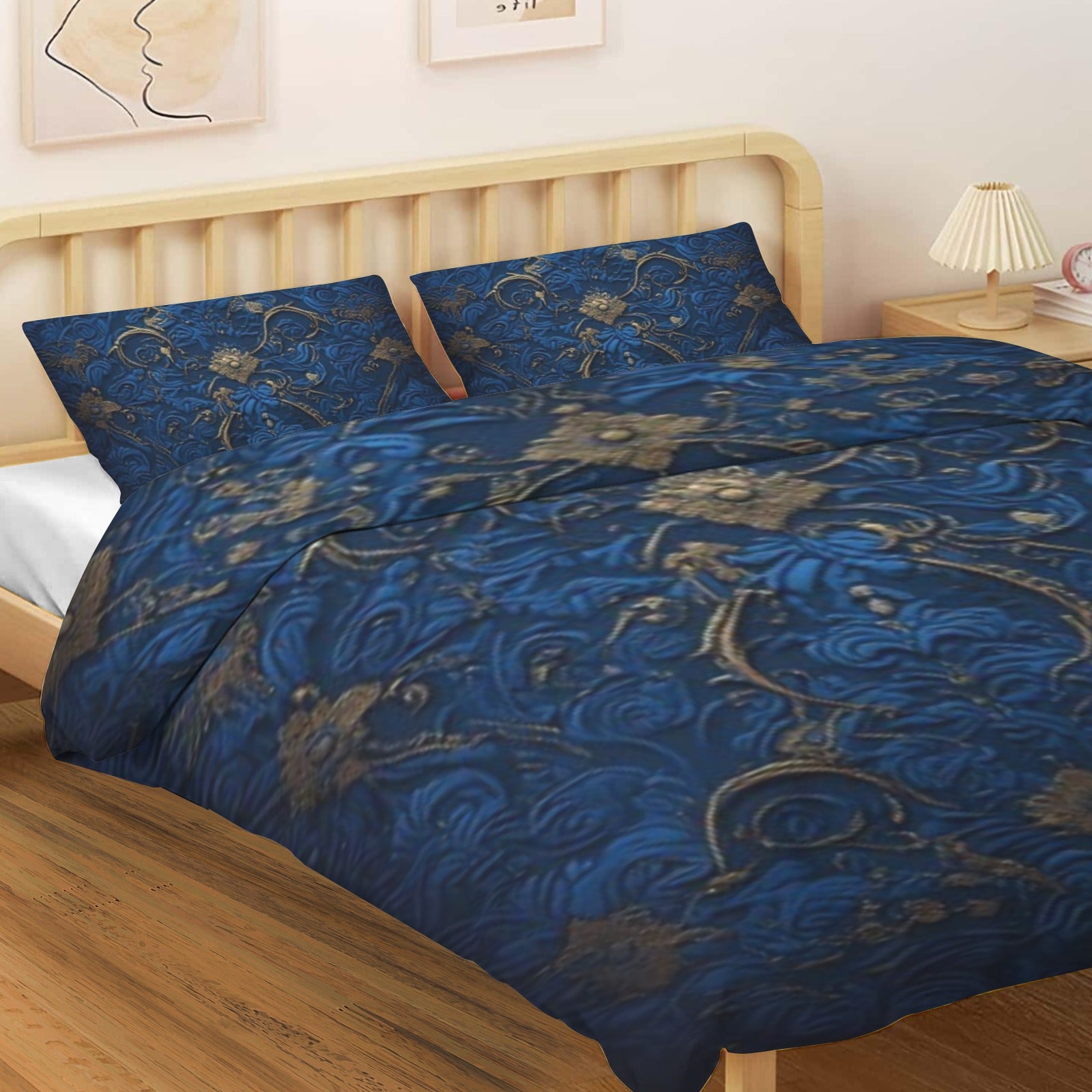 Luxury Blue & Silver 4 Piece Bed Sheet Set | Modern Men's Bedding | Abstract Bed Sheets | King Queen Twin Sheet Set | Contemporary Bedroom Decor