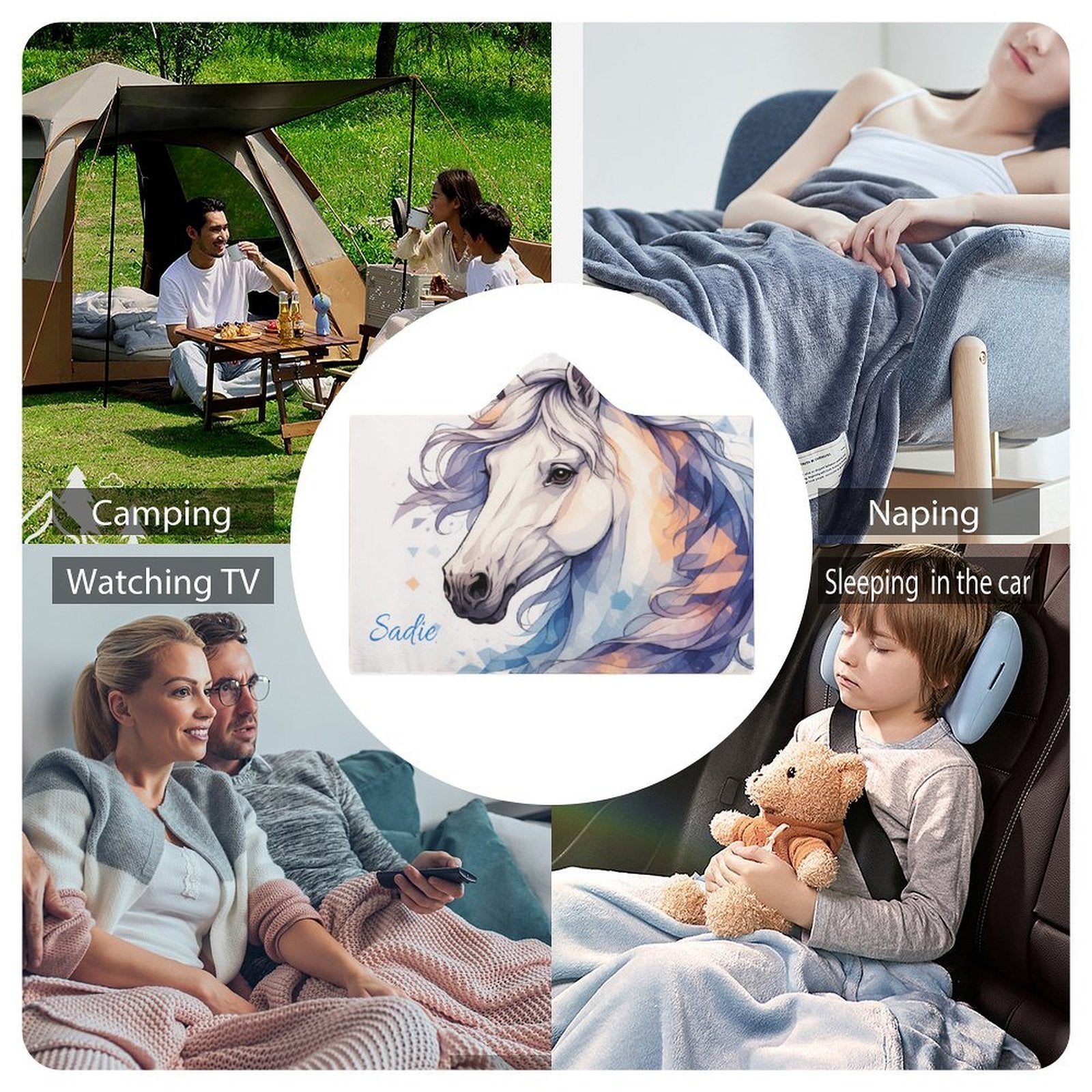 Personalized Horse Hooded Blanket | Custom Horse Lover Gift | Cozy Wearable Blanket | Equestrian Gift for Kids & Adults | Iyalla Designs