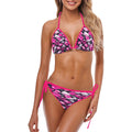 Pink Crushed Gemstone Bikini Set, Women's Triangle Swimsuit, Luxury Crystal Print Swimwear, Vacation Beach Bikini, Resort Ready Swim Set
