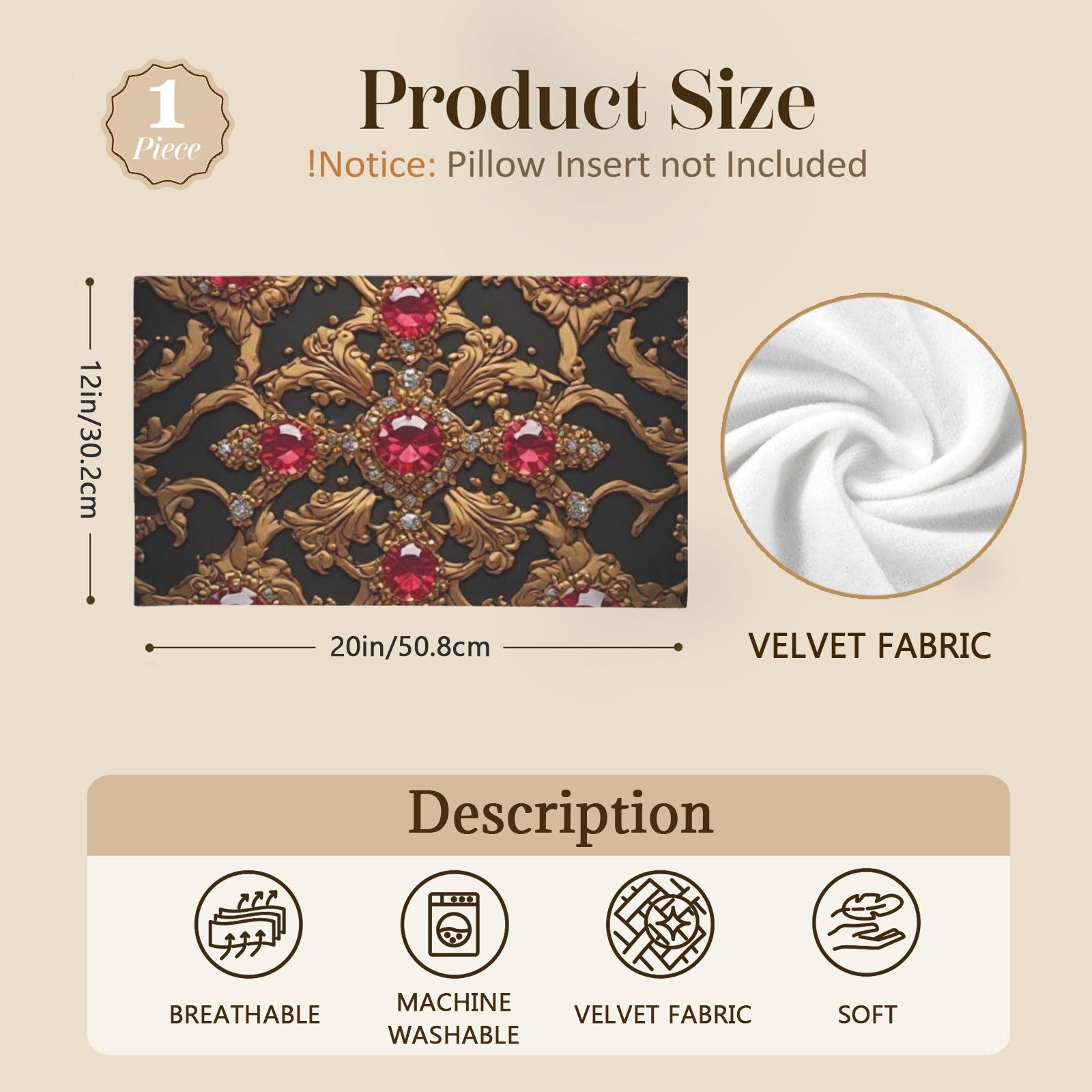 Royal Ruby Luxury Throw Pillow | Ruby Gem Accent Cushion | Black Gold Baroque Decorative Pillow | Elegant Home Decor | Luxury Living Room Pillow