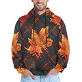 Men’s Fall Leaf Hoodie, Autumn Print Pullover Sweatshirt, Dark Green Orange Hoodie, Artistic Fall Streetwear, Men’s Statement Hoodie