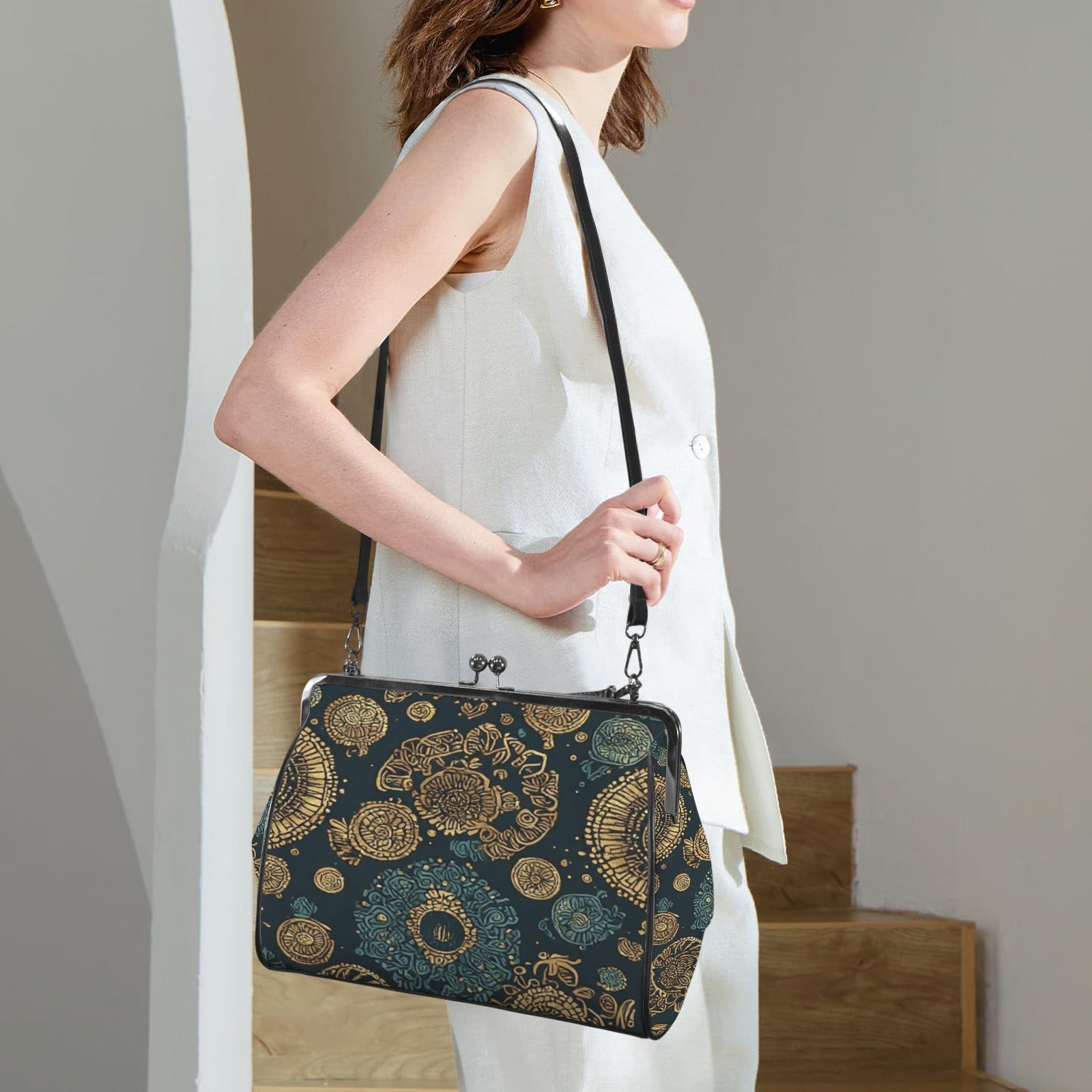 uxury Vintage Frame Handbag | Emerald & Gold Designer Purse | Elegant Top Handle Crossbody Bag | Women's Statement Handbag | Iyalla Designs