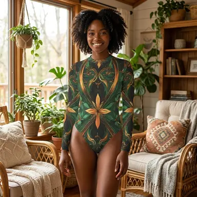 lux green one piece Backless Long Sleeve One-Piece Swimsuit