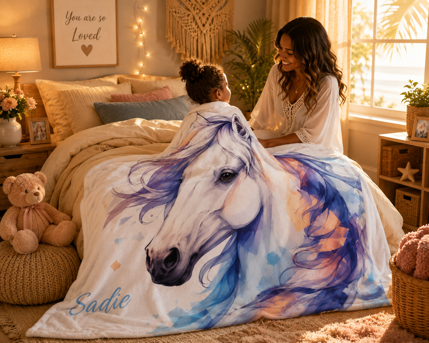 Personalized Horse Hooded Blanket | Custom Horse Lover Gift | Cozy Wearable Blanket | Equestrian Gift for Kids & Adults | Iyalla Designs