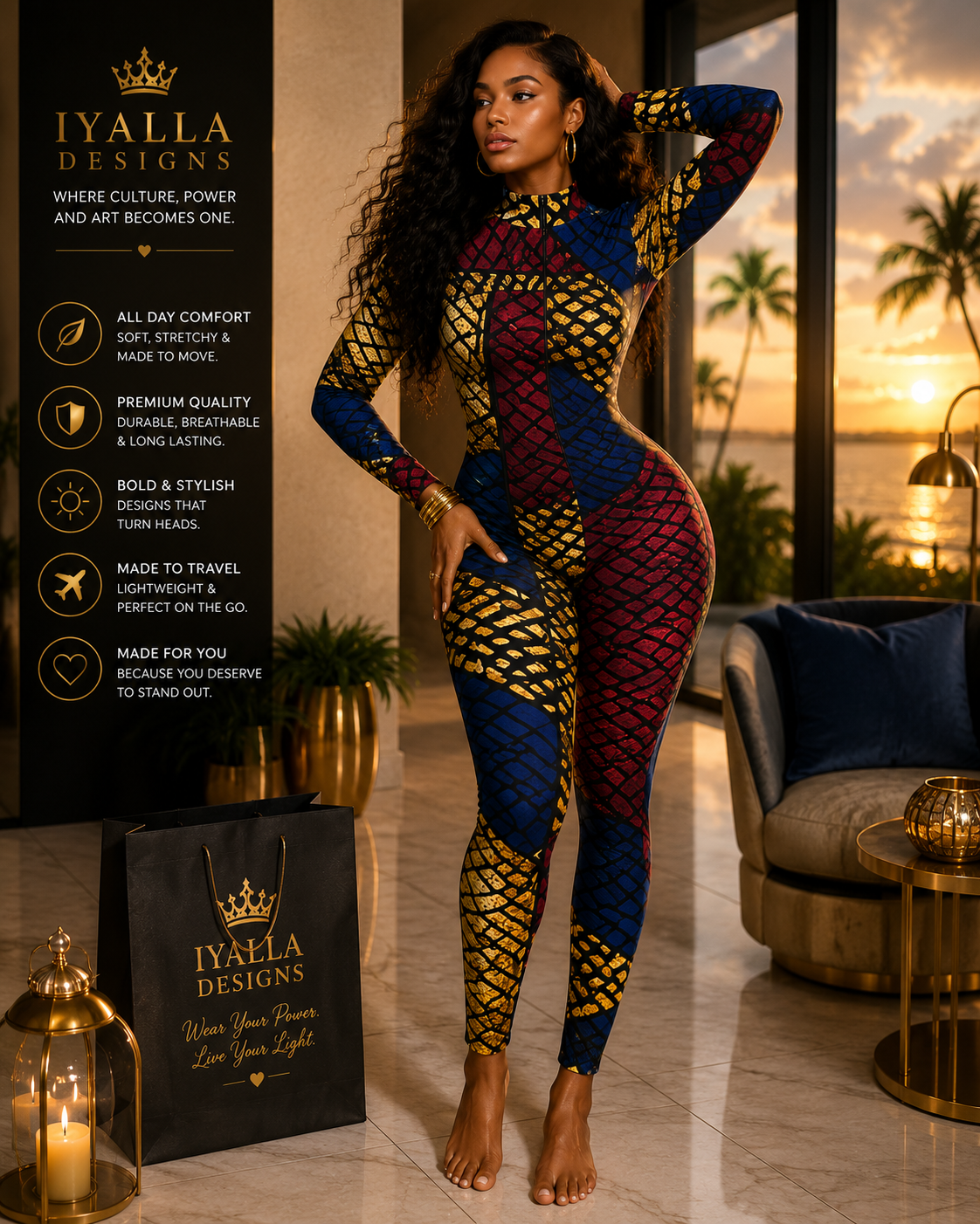 African Print Catsuit | Women's Long Sleeve Jumpsuit | Luxury Bodycon One Piece | Festival Outfit | Statement Fashion | Resort Evening Wear