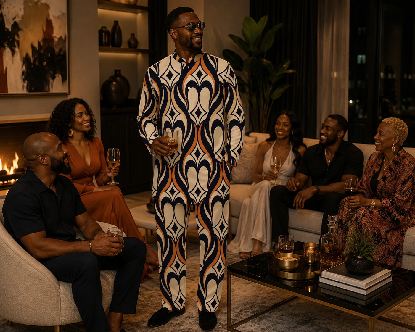 Men's Luxury Resort Lounge Set | Geometric Matching Shirt & Shorts | Modern Vacation Outfit | Designer Summer Co-Ord | Iyalla Designs