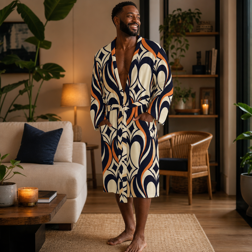 Men's Luxury Resort Robe | Designer Geometric Lounge Robe | Modern Spa Robe | Premium Vacation Loungewear | Iyalla Designs