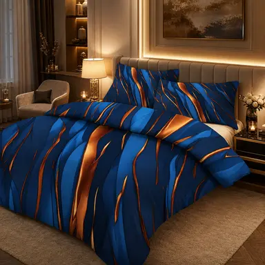Luxury Blue & Copper Duvet Cover Set | Modern Abstract Bedding | King Queen Twin Comforter Cover | Contemporary Bedroom Decor | Iyalla Designs