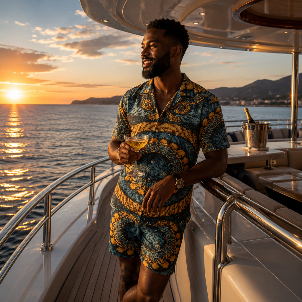 Noah Luxury Men's Matching Set | African Print Shirt and Shorts Set | Resort Wear for Men | Vacation Outfit | Cruise Wear | Summer Co-Ord Set
