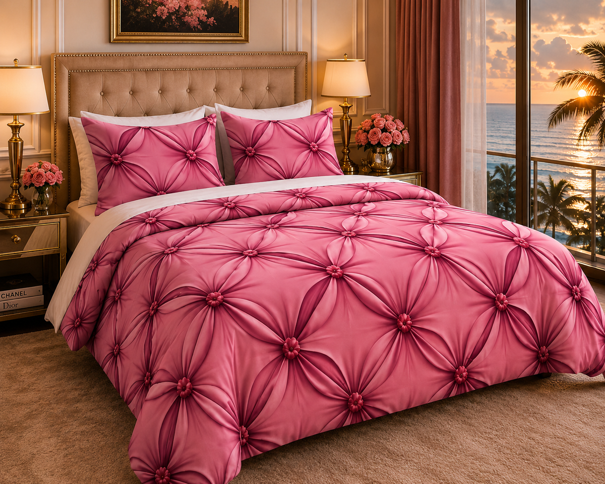 Roselle Pink Petal Bedding Set | Luxury Rose Pink Floral Bedding | Elegant Statement Bedroom Decor | Iyalla Designs