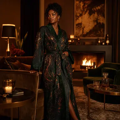 Emer Tide Luxury Robe | Emerald Gold Satin Lounge Robe | Elegant Kimono Style Robe | Resort Wear Cover Up | Luxury Women's Loungewear